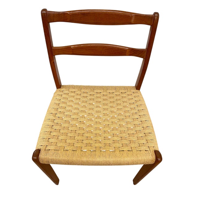 1970s 1970s Mid-Century Danish Modern Ladder-Back Dining Chair With Woven Paper Cord Seat For Sale - Image 5 of 10