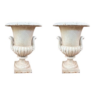 Pair of Late 19th Century Cast Iron Garden Urns For Sale