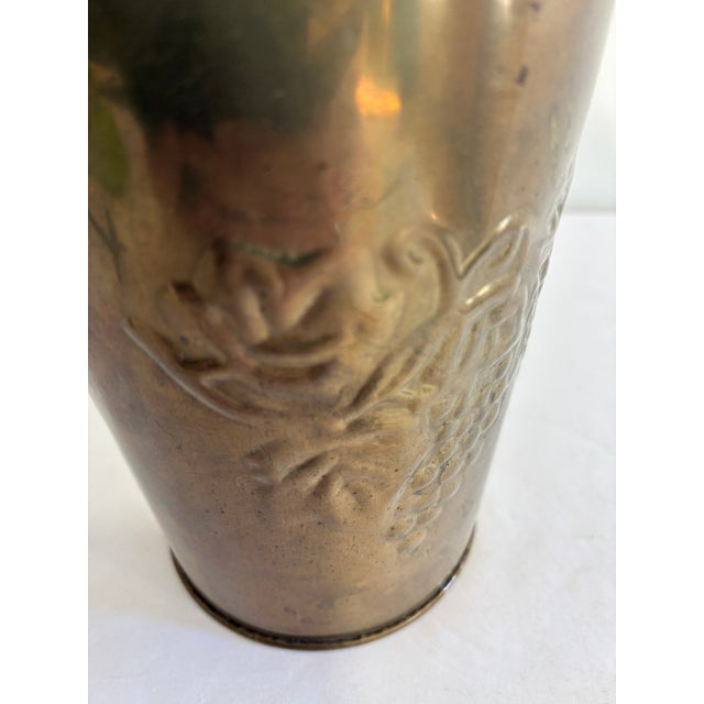 Vintage Embossed Grapevine Solid Brass Vase With Handles For Sale - Image 9 of 10
