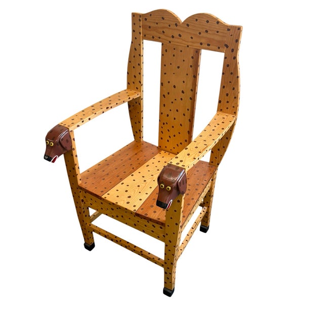 Wood Neo-Folk Art Hand Painted Pine Dog Chair by Craig Carey For Sale - Image 7 of 12