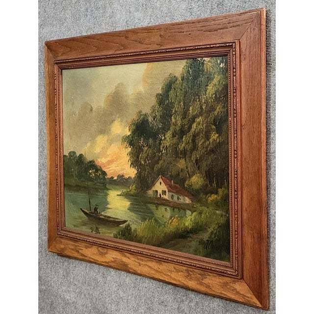 Julien Chatelin: Large oil painting on canvas, circa 1880 Landscape with Fisherman Signed Natural wood frame Dimensions:...