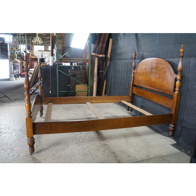 Wood Vintage Federal Sheraton Revival 4 Post Matchbook Walnut Full Size Bed Frame For Sale - Image 7 of 18