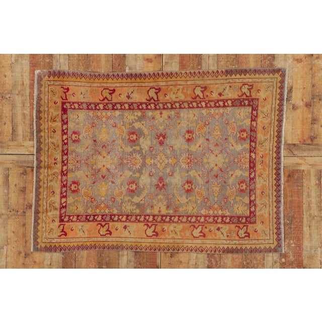Gray Mid 20th Century Vintage Turkish Oushak Rug - 04'06 X 06'00 For Sale - Image 8 of 9
