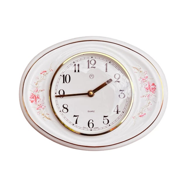 Metal Wallendorfer Porzellan Porcelain Wall Clock, Germany 1980s Quartz For Sale - Image 7 of 12