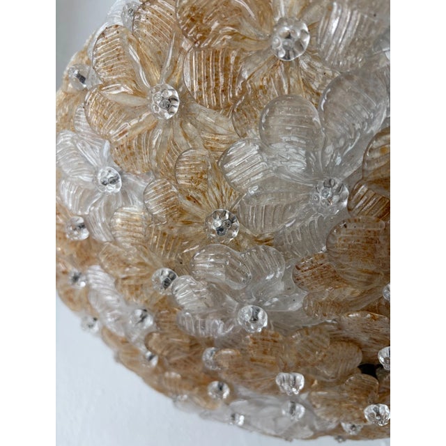 Big Amber Clear Barovier & Toso Midcentury Murano Flowers Flush Mount Chandelier For Sale - Image 6 of 8