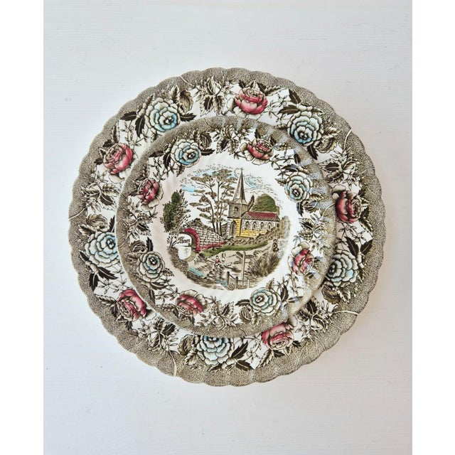 Vintage English Country Scenes Dessert Service from British Anchor, 1970s, Set of 7 For Sale - Image 3 of 3