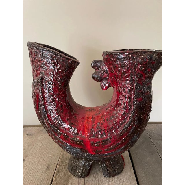 Mid-Century Modern Red Ceramic Rooster, 1960s For Sale - Image 3 of 8
