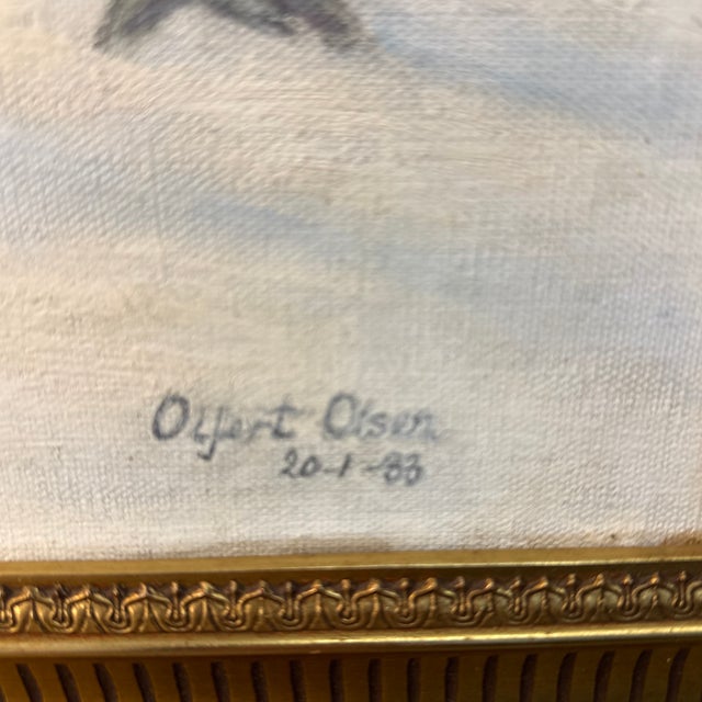 Impressionist Oil Painting by Oyert Olsen 1933 a Beautiful Winters Day in the Wood. Oil on Canvas - Original Gold Gilded Wood Frame. For Sale - Image 4 of 10