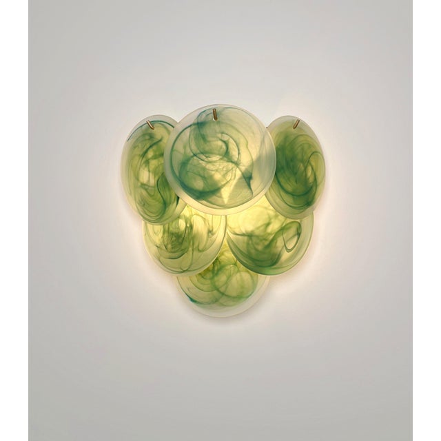 Green Glass Wall Sconces with Acid-Etched Alabaster Glass Discs, 1990s, Set of 2 For Sale - Image 8 of 15