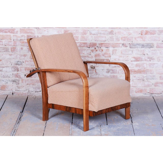 Art Deco High Gloss Reclining Armchair in Walnut, Czech, 1920s For Sale - Image 12 of 15