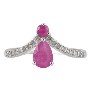 1.03 Ct Pear Ruby & Diamond Cocktail Ring in 925 Sterling Silver, Size 6 - Everyday Luxe For Sale
