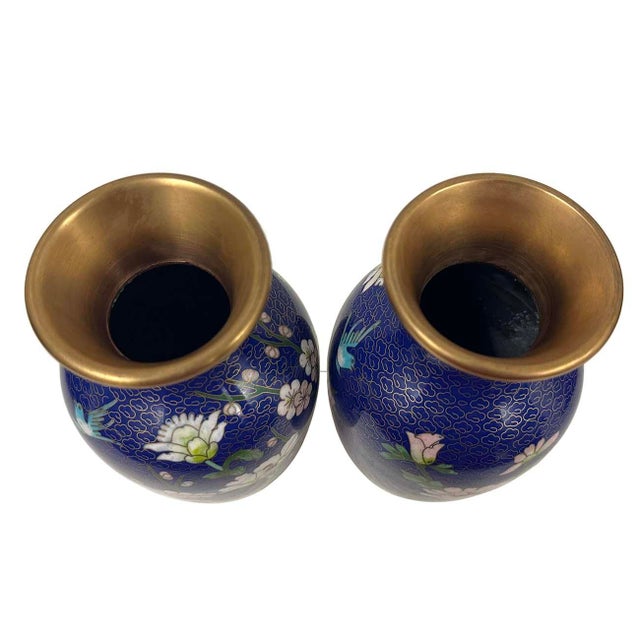Mid-20th Century Vintage Chinese Hand Made Cloisonne Vases - Pair For Sale - Image 4 of 10