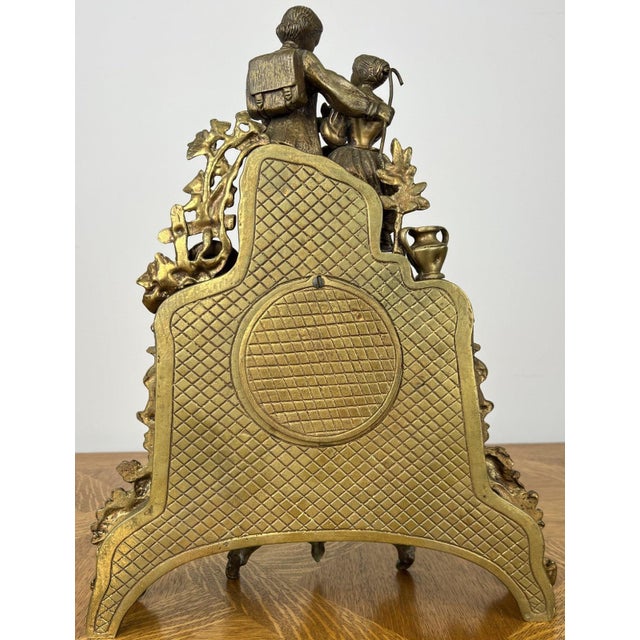 Vintage Brass Figurine Mantel Clock For Sale - Image 14 of 18