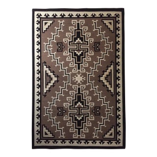 Early 20th Century Vintage Framed Two Grey Hills Navajo Indian Rug, 6.25 X 4.13 Ft For Sale