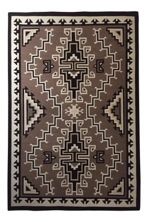 Early 20th Century Vintage Framed Two Grey Hills Navajo Indian Style Rug, 6.25 X 4.13 Ft