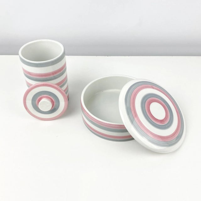 Bitossi 1970s Italian Grey and Pink Striped Ceramic Canister Containers For Sale - Image 4 of 13