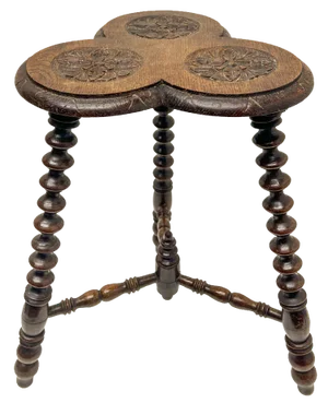 Carved Oak Side Plant Table with Bobbin Legs and Trefoil Top, 1920s