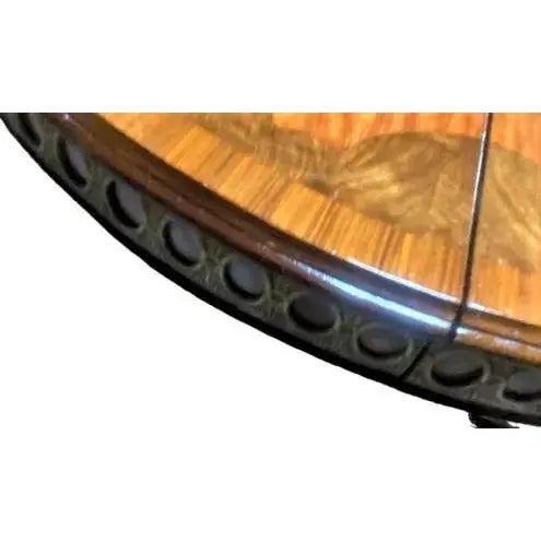 Traditional Monumental 19th Century Antique French Empire Dining Table in Burlwood, Satinwood and Mahogany - 60" Round Expands to 96" Oval For Sale - Image 3 of 10