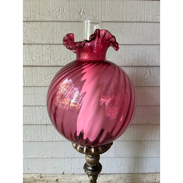 Vintage Cranberry Pink Swirl Glass Tall Electric Victorian-Style Parlor Lamp For Sale In Dallas - Image 6 of 12