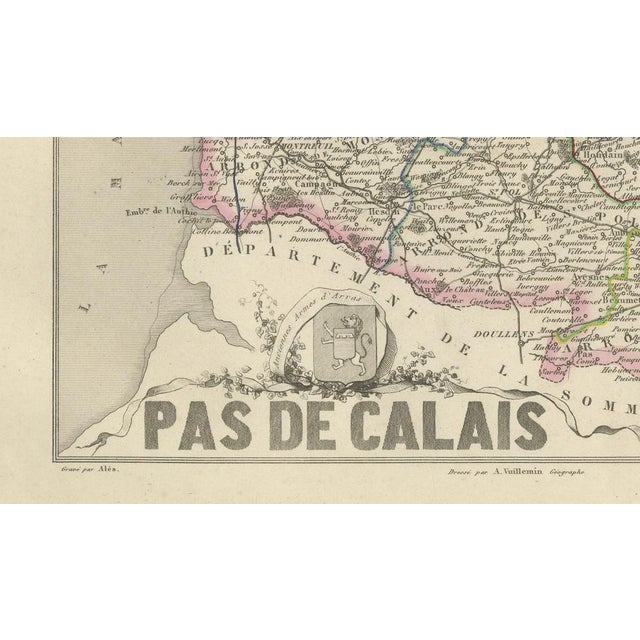 Gray Antique Map of Pas-De-Calais by Vuillemin, 1850 For Sale - Image 8 of 10