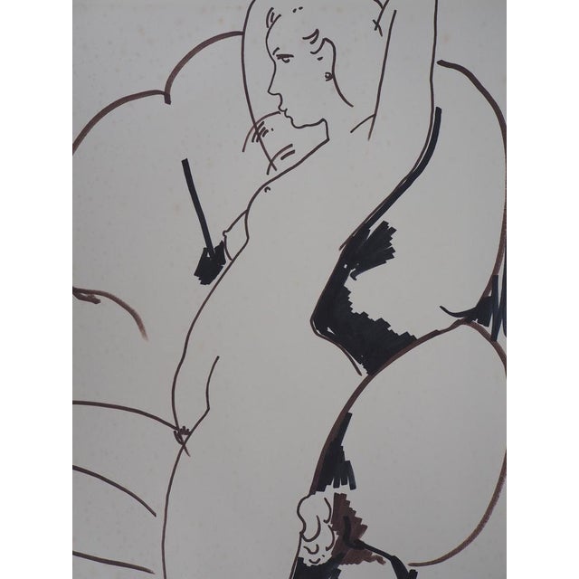 Alain Bonnefoit, Nude in Design Chair, Ink Drawing For Sale - Image 4 of 7