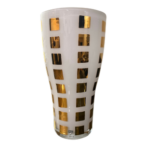 1960s Orrefors by Anne Nilsson Large 13.5in Gold & White Vase Signed Rare