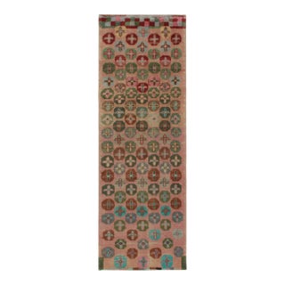 1960s Vintage Distressed Runner in Pink, Blue, Red Geometric Patterns For Sale