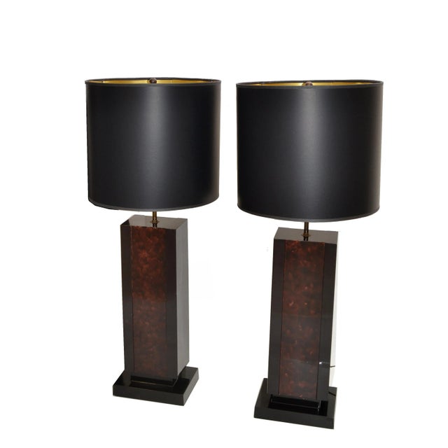 2 Maison Lancel Brass, Bronze & Black Glass French Mid-Century Modern Table Lamp For Sale - Image 13 of 13