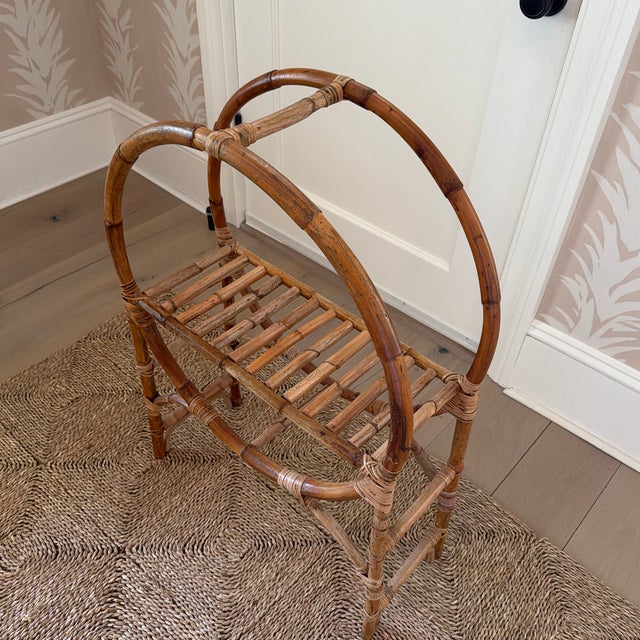 Vintage Midcentury Bamboo/Rattan Circular Shelf Unit For Sale - Image 4 of 10