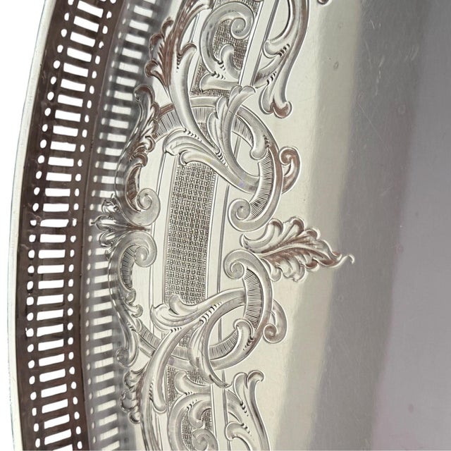 Silver Vintage Sheffield Silverplate Pierced Gallery Serving Tray For Sale - Image 8 of 11