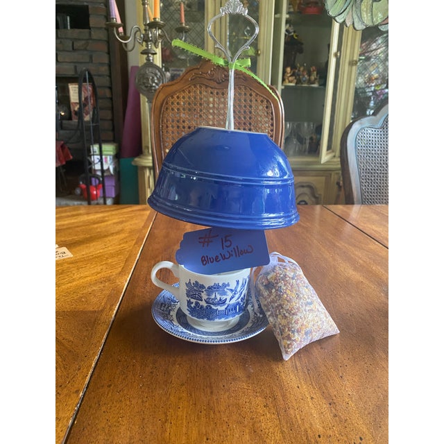 Churchill Blue Willow Teacup Bird Feeder For Sale In Boston - Image 6 of 12