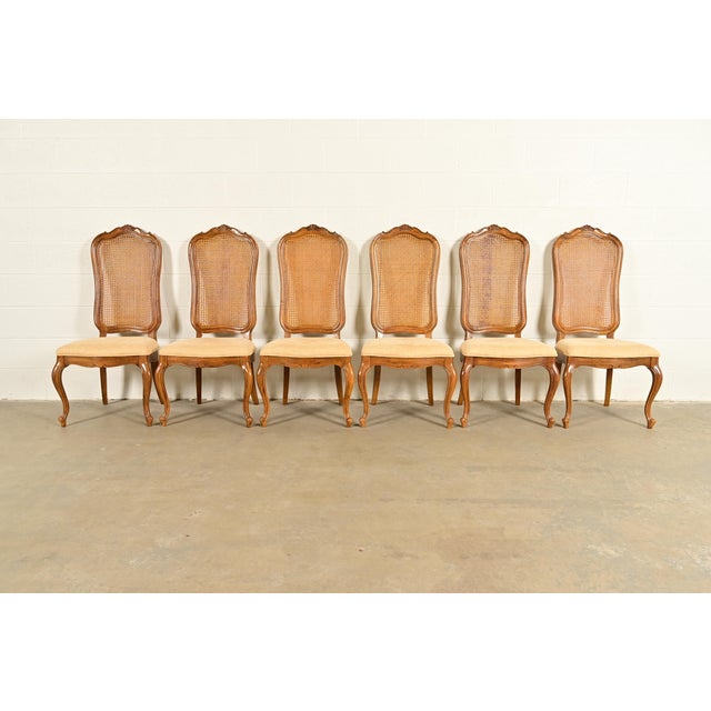 French Provincial Thomasville French Provincial Louis XV Carved Walnut and Cane Back Dining Chairs, Set of Six For Sale - Image 3 of 13