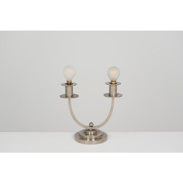 Art Deco French Table Lamp in Nickel Plating, 1930 For Sale - Image 4 of 7