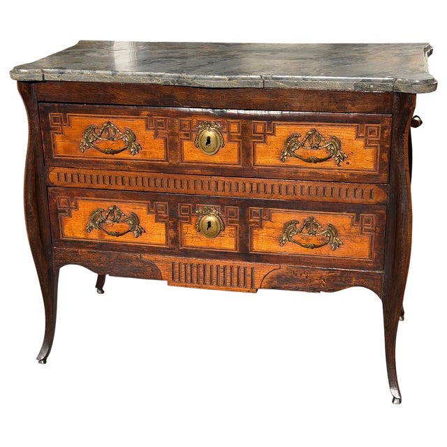 Gustavian (Swedish) Antique 18th C Swedish Marble Top Fruitwood Chest of Drawers Commode For Sale - Image 3 of 4