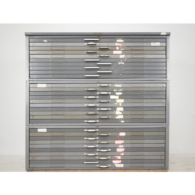 Industrial Mid 20th Century Reclaimed Thirty Drawers Steel Flat File Map Cabinet For Sale - Image 3 of 11