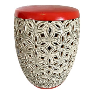 Orange Top Ceramic Detailed Garden Stool or Side Table For Sale