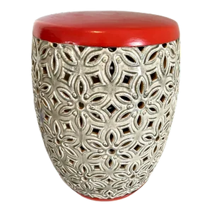 Orange Top Ceramic Detailed Garden Stool or Side Table