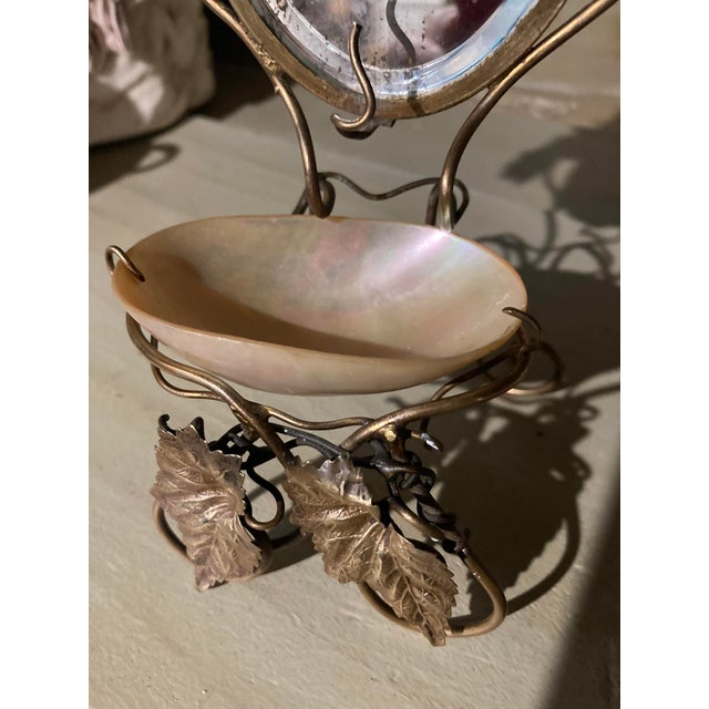 Antique Palais Royal Mother of Pearl & Brass Chair Shaped Pocket Watch Holder For Sale - Image 4 of 9