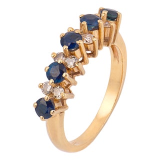 Vintage Sapphire Diamond 14k Yellow Gold Ring, Size 5 For Sale