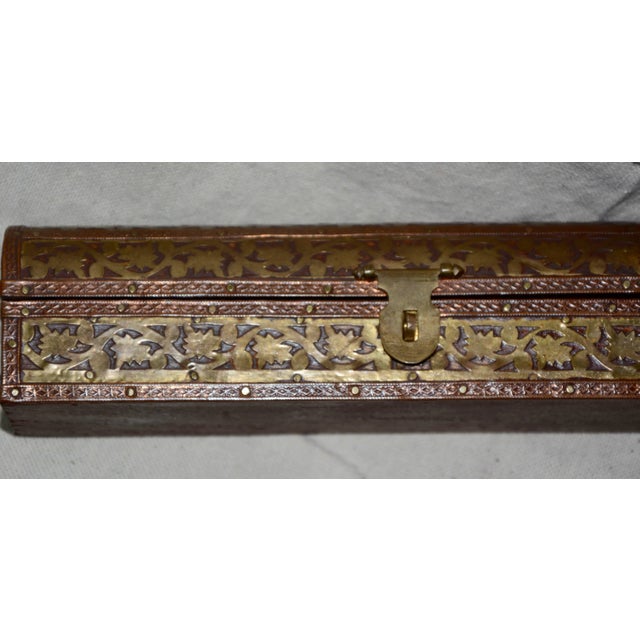 Copper, Brass and Wood Box With Mother of Pearl Handle Letter Opener For Sale - Image 4 of 7