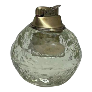 Vintage Mid-Century Modern "Ice Glass" Globe Table Lighter With Brass Top, C. 1960s