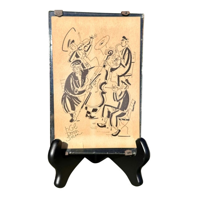 Yossi Stern Pen Drawing – Four-Piece Band, Framed For Sale