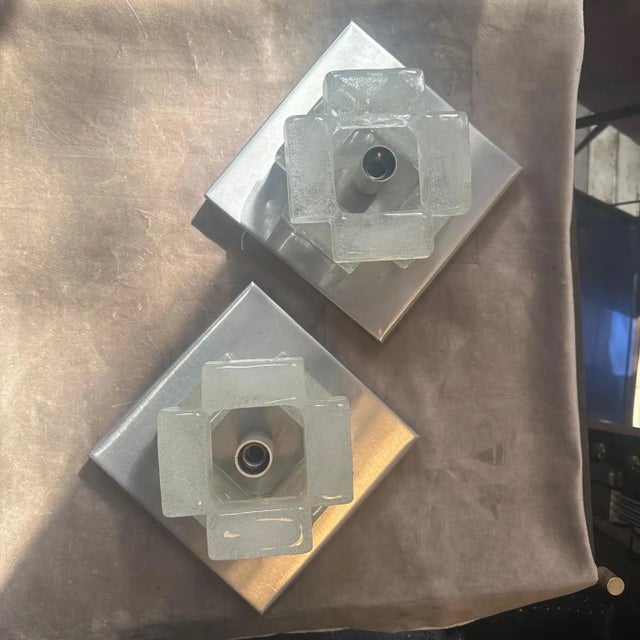 Two 1970s Space Age Murano Glass Square Wall Sconces by Albano Poli for Poliarte For Sale - Image 12 of 16