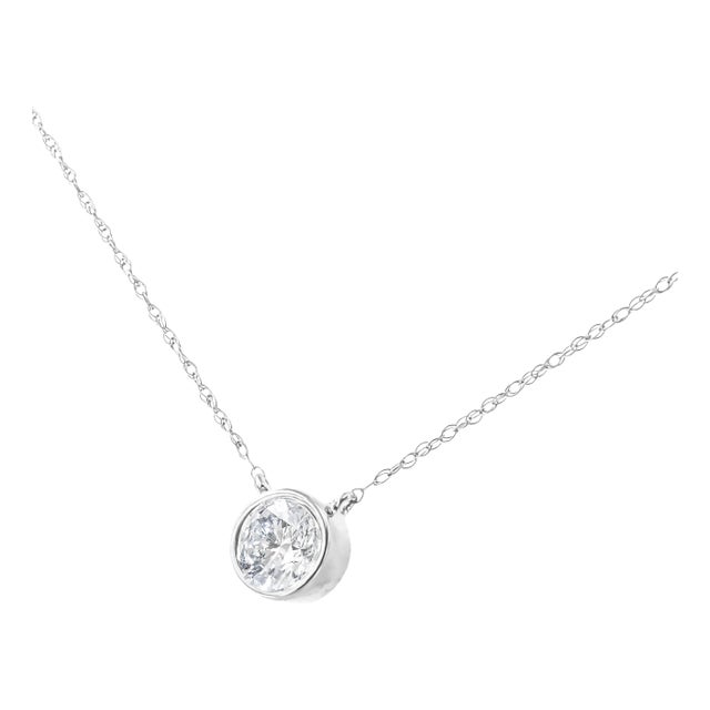 .925 Sterling Silver 1/10 Cttw Round-Cut Diamond Bezel 18" Pendant Necklace (J-K Color, I1-I2 Clarity) For Sale