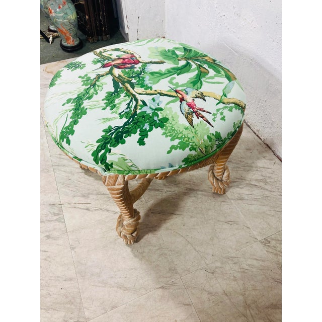 Vintage Rope and Knot Ottoman Reupholstered in Vintage Schumacher For Sale - Image 4 of 7
