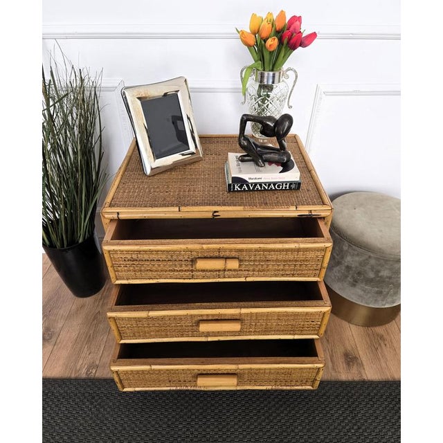 Italian Bamboo and Rattan Chest of Drawers, 1960s For Sale - Image 4 of 9