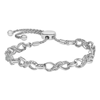 .925 Sterling Silver 1/2 Cttw Diamond Infinity Link Bolo Bracelet For Sale