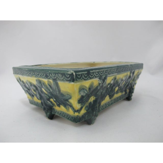 Majolica Japan Rectangular Green & Yellow Flower Planter Box With Grape Feet For Sale In Portland, OR - Image 6 of 10