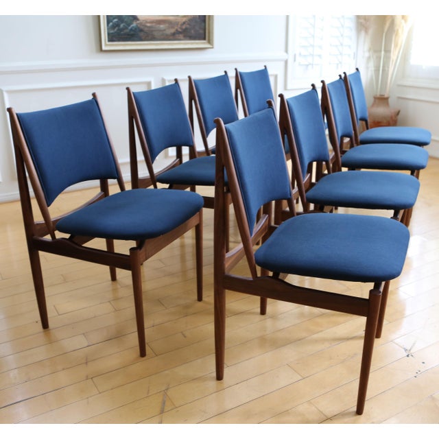 Mid Century Modern Teak Dining Chairs in Navy Blue Set of 8 Chairish