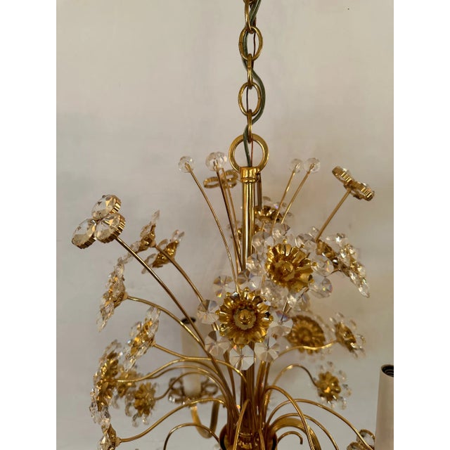 24 Carat Gold Plated & Crystal Flower Chandelier For Sale - Image 4 of 10